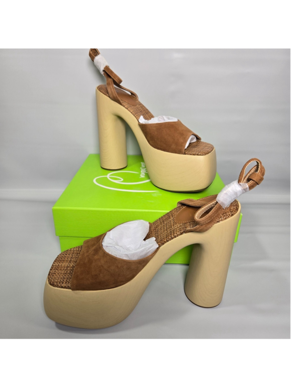 Sam Edelman Grayson Platform Sandals Womens 8.5 Brown Suede Wood NEW 70s retro